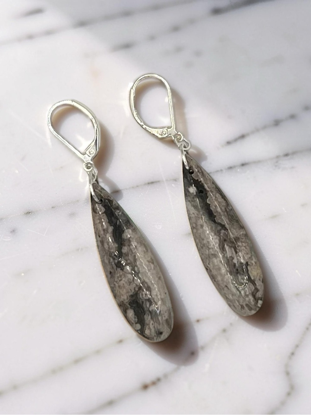 Ocean Jasper Sterling Silver Teardrop Earrings
